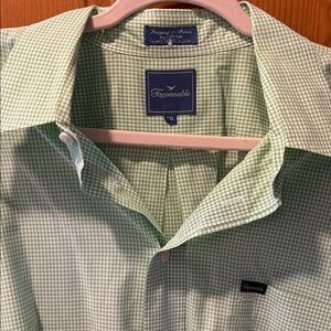 Faconnable Light Green Gingham Men's Shirt Long Sleeve for Spring